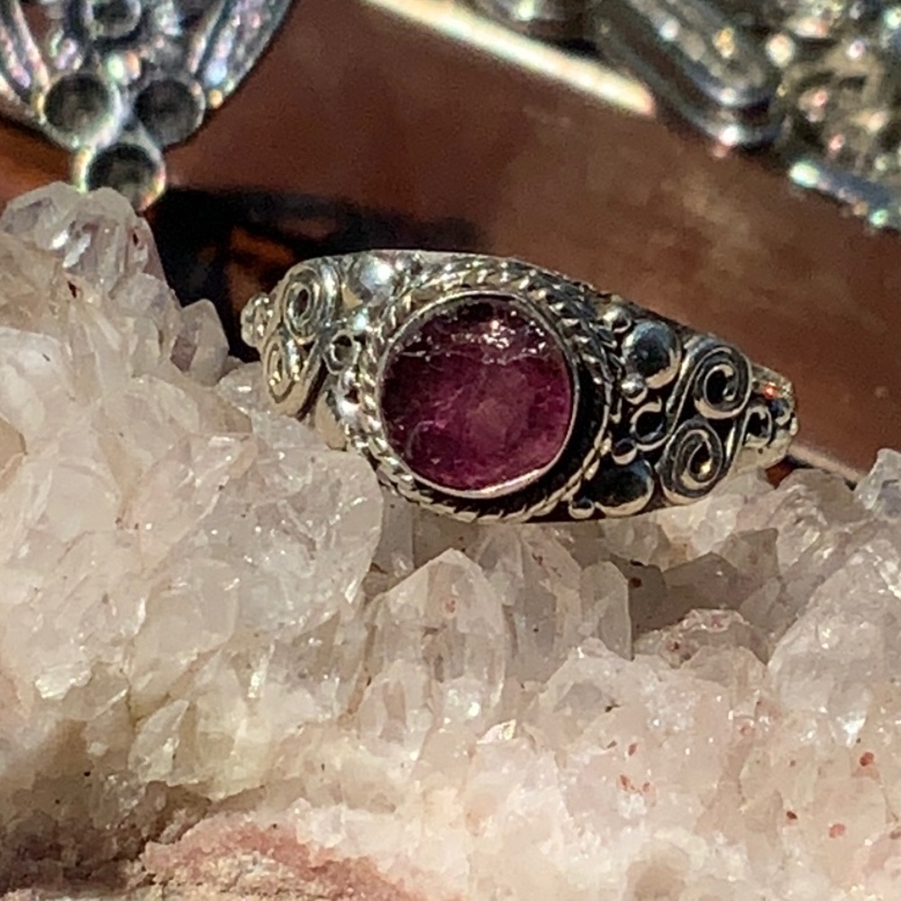 PINK TOURMALINE 925 STERLING SILVER RING, SIZE 8